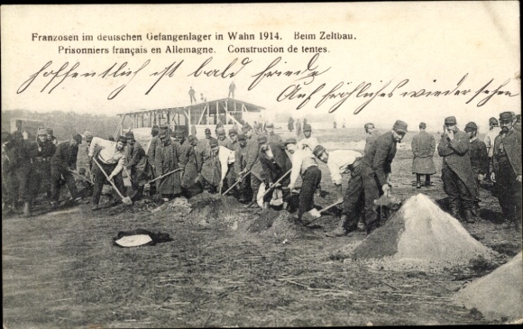 Ak Wahn Köln, Gefangenenlager 1914, Kriegsgefangene, Franzosen beim Zeltbau