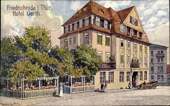 Kunstenaarskaart Bahndorf, Heribert, Friedrichroda in het Thüringer Woud, Hotel Gerth