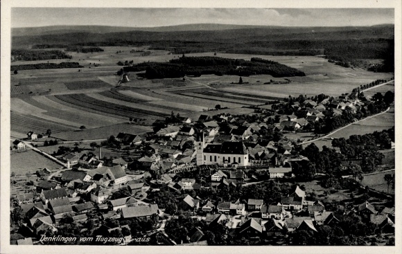 Postcard Denklingen Reichshof Oberbergischer Kreis, aerial photograph, village view, church, agricultural