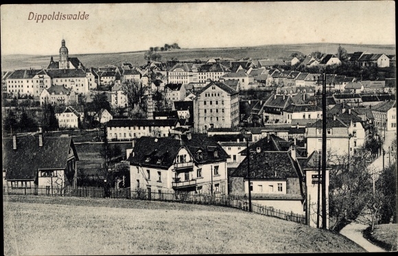 Postcard Dippoldiswalde in the Eastern Ore Mountains, view from the mountain to the town