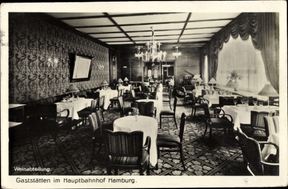 Postcard Hamburg, restaurants at the main station, wine department, interior view
