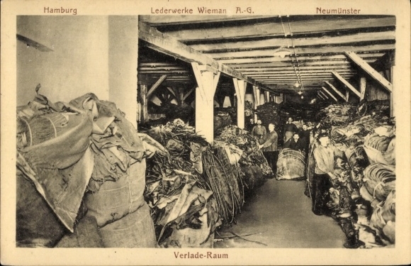 Postcard Hamburg, Lederwerke Wieman AG, loading area