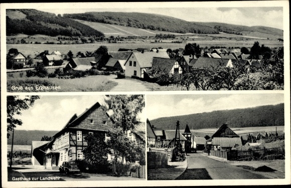 Ansichtkaart Erzhausen in Hessen, afstandsschot, straatdeel, herberg voor de Landwehr