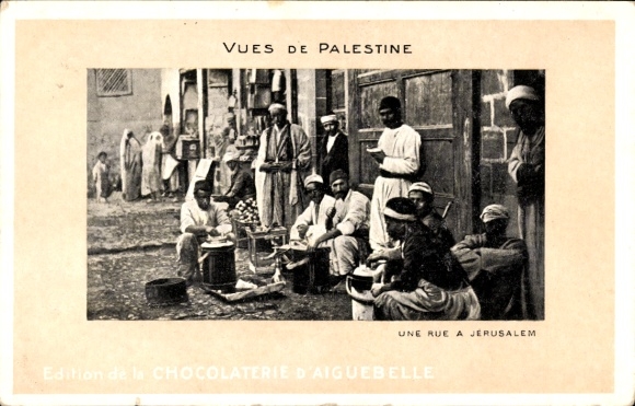 Postcard Jerusalem Israel, market scene, men in traditional clothing, street in Jerusalem