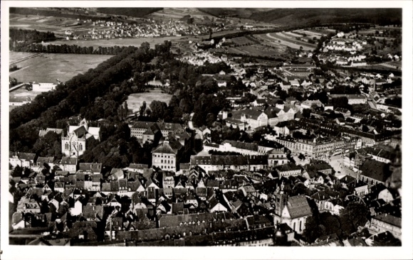 Postcard Zweibrücken in the Palatinate, aerial view of building, landscape in the background