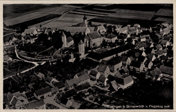 Postcard Bissingen in Swabia Bavaria, aerial photography, panorama