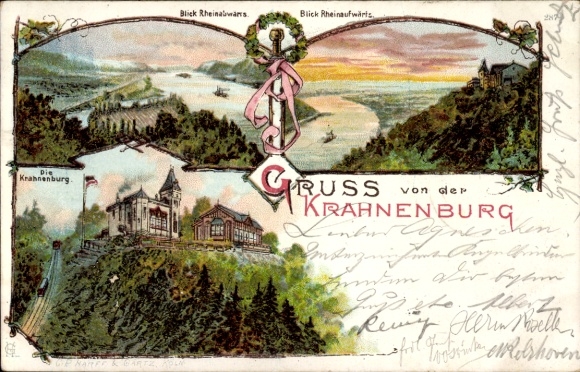 Chromo-Litho Andernach am Rhein, Gasthaus Krahnenburg, Rhine section
