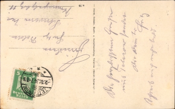 Postcard Teterow in Mecklenburg, fountain, building decoration, local language, historical, art