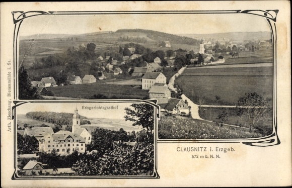 Ak Claußnitz in Mittelsachsen, Gesamtansicht, Erbgerichtsgasthof