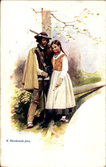 Künstler Ak Bienkowski, K., Paar in polnischer Tracht