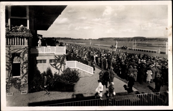 Postcard Iffezheim am Rhein, international race Baden Baden, racetrack, grandstand