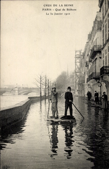 PC Paris IV, Quai de Bethune, Crue de la Seine, flood 1910