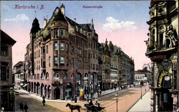 Postcard Karlsruhe in Baden, Kaiserstrasse, vending machine cafe