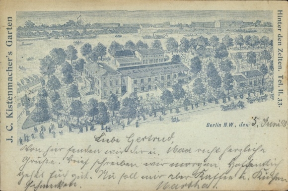 Litho Berlin Tiergarten, J. C. Kistenmacher's Garten, Hinter den Zelten