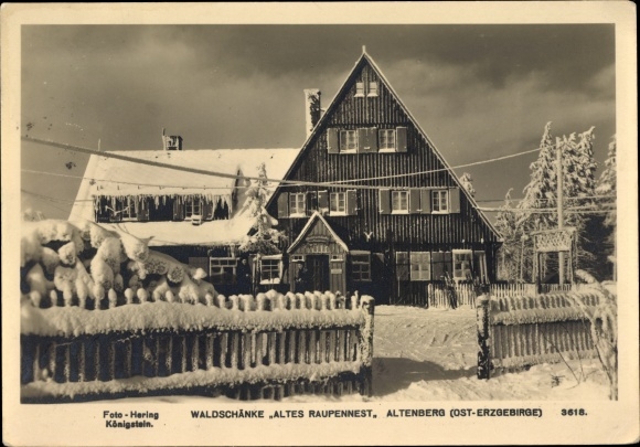 Ansichtkaart Altenberg im Erzgebirge, Waldschänke Altes Raupennest, winter