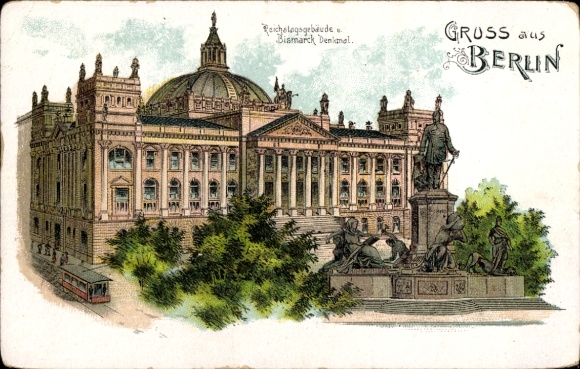 Litho Berlin Tiergarten, Reichstagsgebäude, Bismarckdenkmal