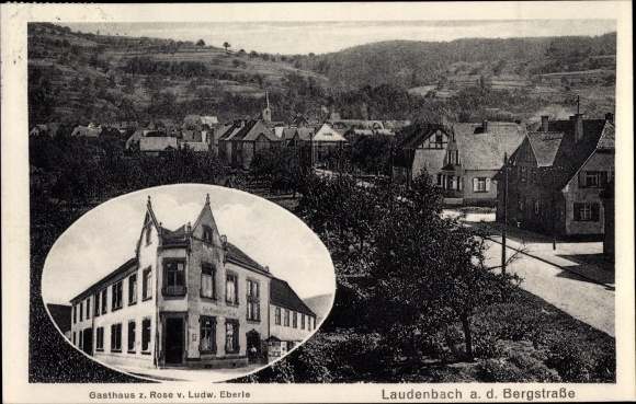 Ak Laudenbach an der Bergstraße, Gesamtansicht, Gasthaus zur Rose