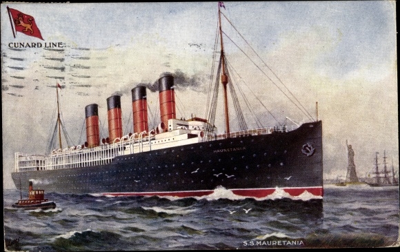 Artist Postcard Steam boat SS Mauretania, Cunard Line
