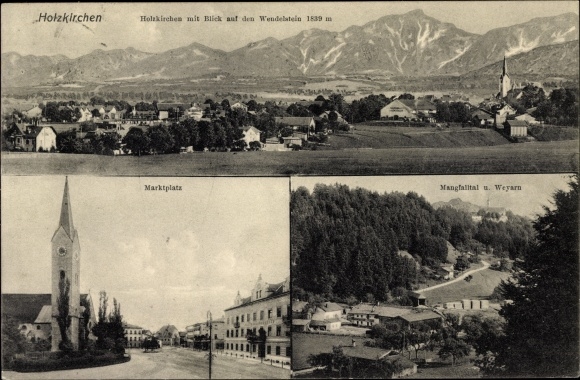 Postcard Holzkirchen in the Miesbach district of Upper Bavaria, market square, Mangfalltal and Weyarn, Wendelstein