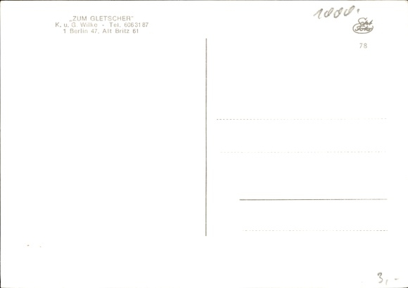 Postcard Berlin Neukölln Britz, restaurant "Zum Gletscher"