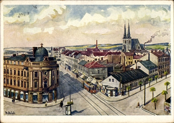 Kunstenaar Ak Busek, M., Privoz Priwoz Oderfurt Regio Moravië-Silezië, stadsbeeld
