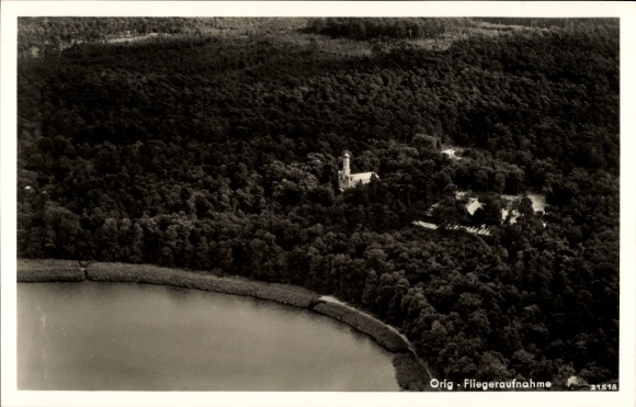 Ak Berlin Zehlendorf Wannsee, Nikolskoe, Havel-Wochenendkirche Peter und Paul, Luftaufnahme