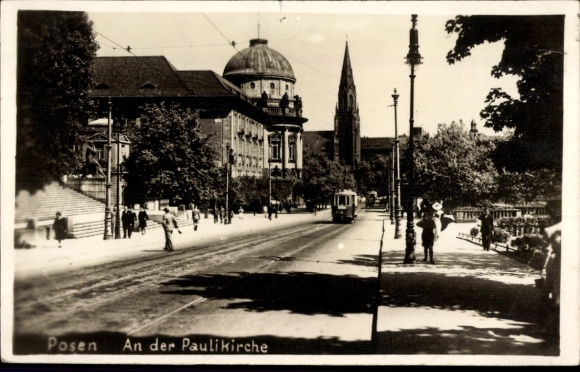 Photo Postcard Poznań Posen, Paulikirche, tram