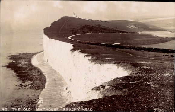 Postcard Eastbourne East Sussex England, Beachy Head lighthouse, cliffs
