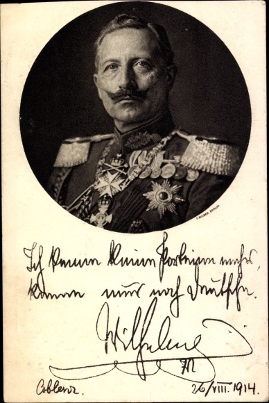 Postcard Kaiser Wilhelm II, I don't know any parties anymore, quote 1914
