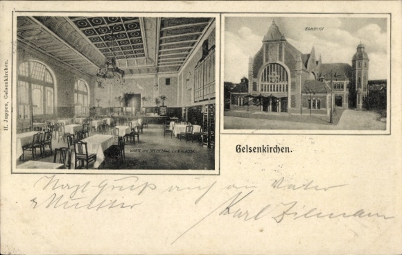 Postcard Gelsenkirchen in the Ruhr area, dining room, church, Gelsenkirchen