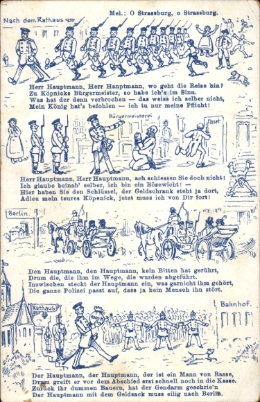 Song Postcard Captain of Köpenick, After the town hall, Captain, where is the journey going