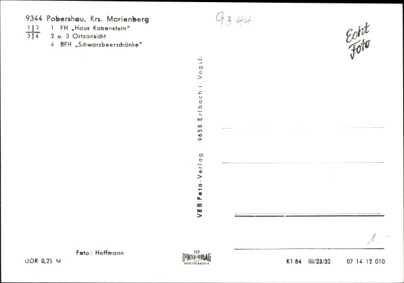 Postcard Pobershau Marienberg in the Ore Mountains, FH Haus Katzenstein, town view, BFH Schwarzbeerschänke