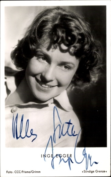 Postcard actress Inge Egger, Sinful Border, portrait, autograph