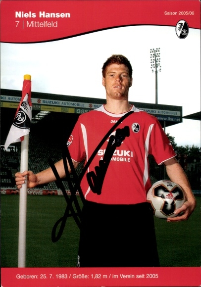 Autogrammkarte Fußballer Niels Hansen, SC Freiburg, Autogramm