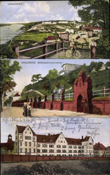 Postcard Grudziądz Graudenz West Prussia, Schlossberg Terraces, Pioneer Barracks