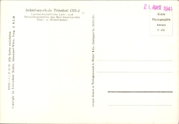 Postcard Triesdorf Weidenbach in Middle Franconia, aerial photograph, agricultural school