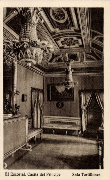 Postcard San Lorenzo de El Escorial Madrid, Monasterio del Escorial, Casita del Príncipe, Sala Tortillones