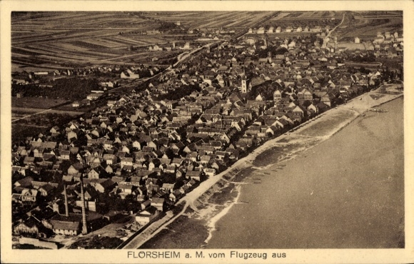 Postcard Flörsheim am Main, aerial photograph