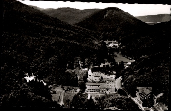 Postcard Bad Bergzabern on the Palatinate Wine Route, aerial view of the Kneipp spa town, surrounded by forest, Regi