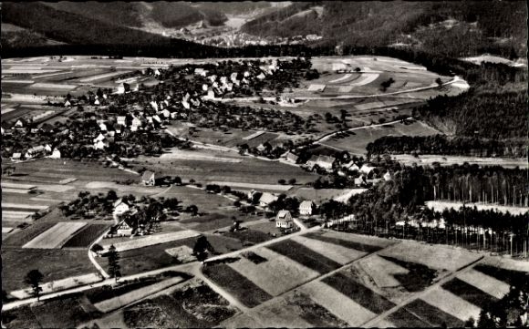 Postcard Rotensol Bad Herrenalb in the Black Forest, aerial photograph of a village, fields, meadows, residential buildings, b