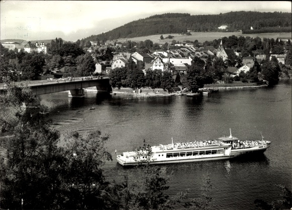 Postcard Saalburg in Thuringia, on the reservoir of the Bleiloch-Saaletalsperre