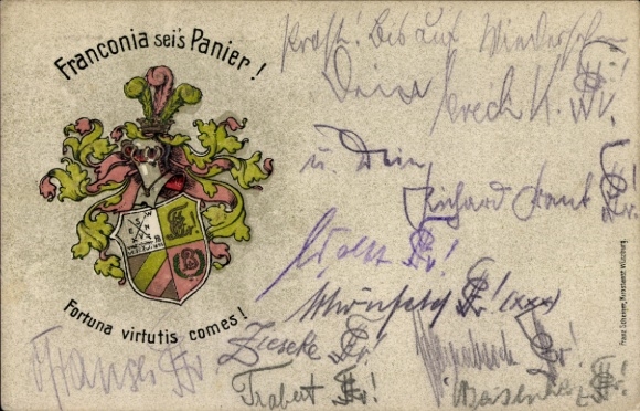 Studentika Postcard Würzburg, Corps Franconia, coat of arms