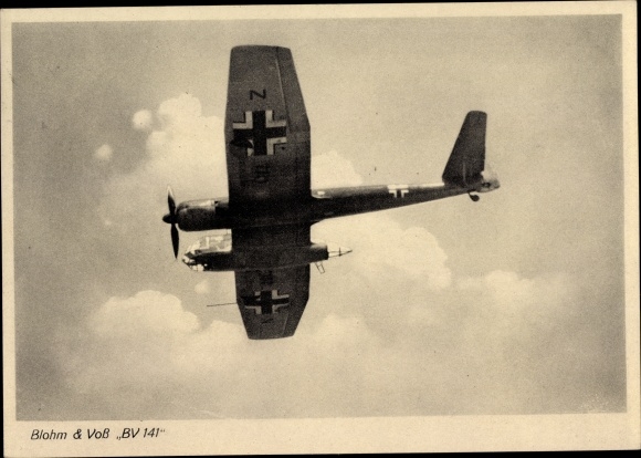 Postcard Blohm &amp; Voss BV 141 fighter aircraft of the German Air Force, close reconnaissance aircraft, II. WW
