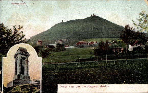 Ak Görlitz in der Lausitz, Landeskrone, Bismarcksäule