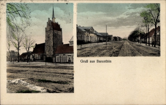 Ak Barenthin Gumtow Prignitz, Kirche, Straßenpartie