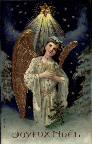 Glitterlitho Kerstmis, engel, ster
