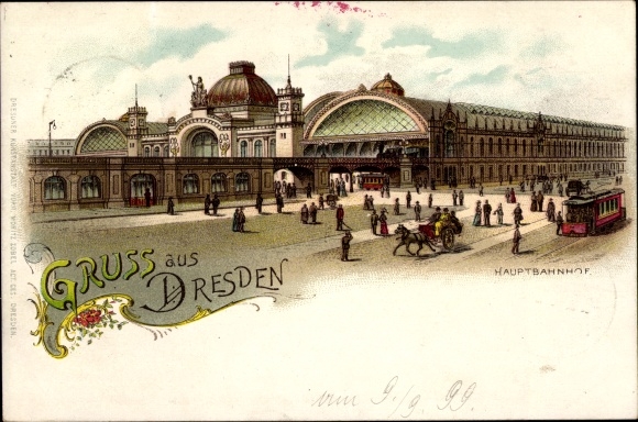 Chromo-Litho Dresden center old town, main station