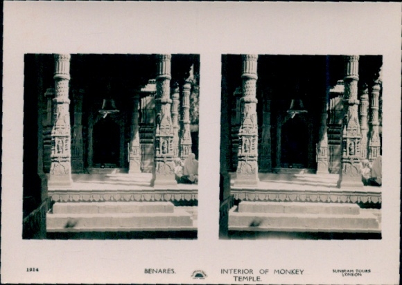 Stereo photo Varanasi Benares India, Monkey Temple
