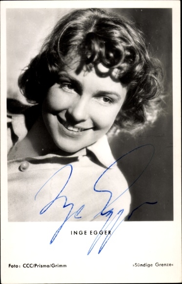 Postcard actress Inge Egger, portrait, autograph