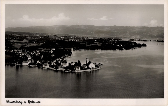 Postcard Wasserburg am Bodensee Swabia, aerial photograph of the town
